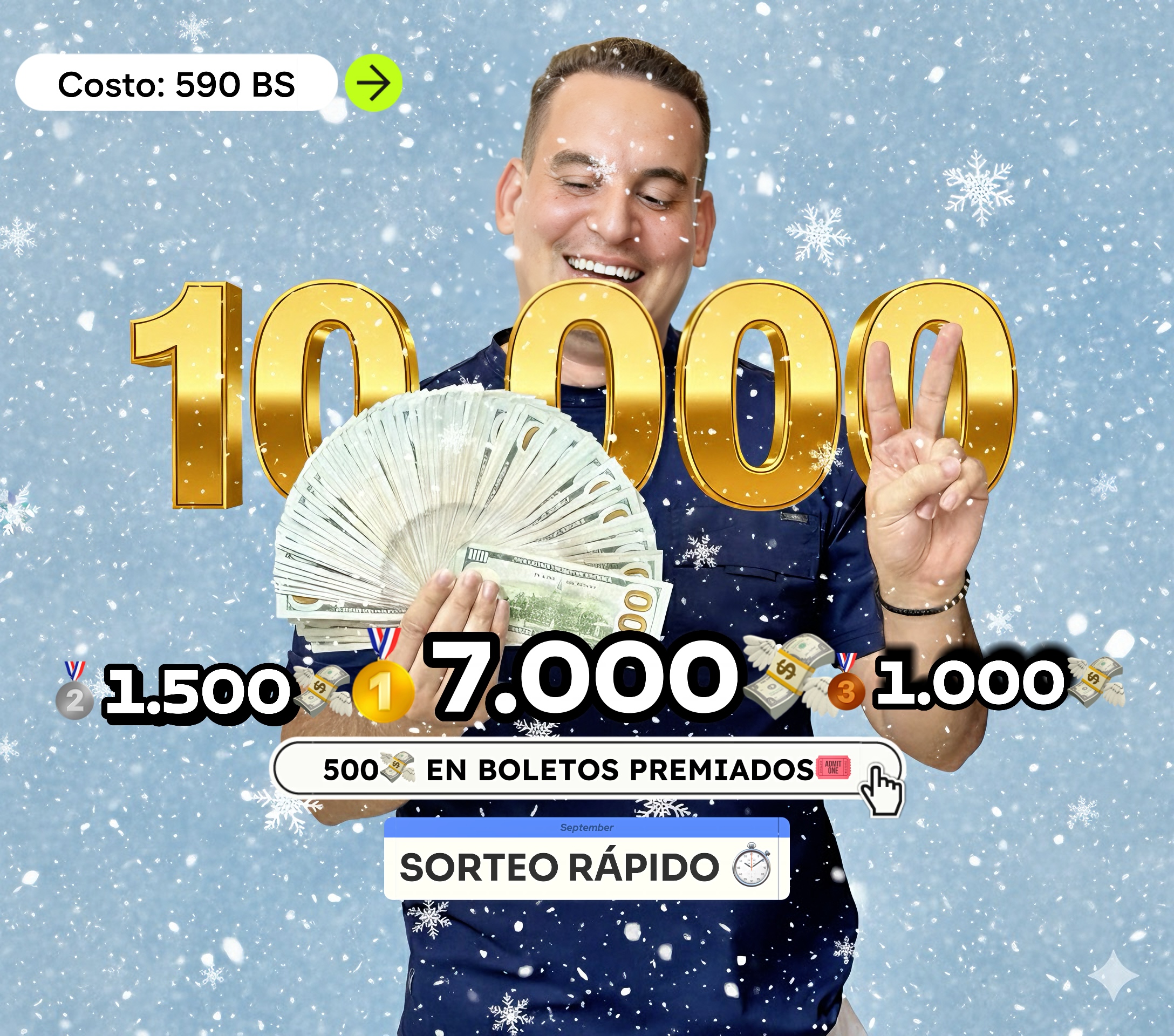 🥇7.000$ en transferencia🥈1.500$ en transferencia 🥉1.000$ en transferencia y 💸 500$  en boletos premiados🎟️