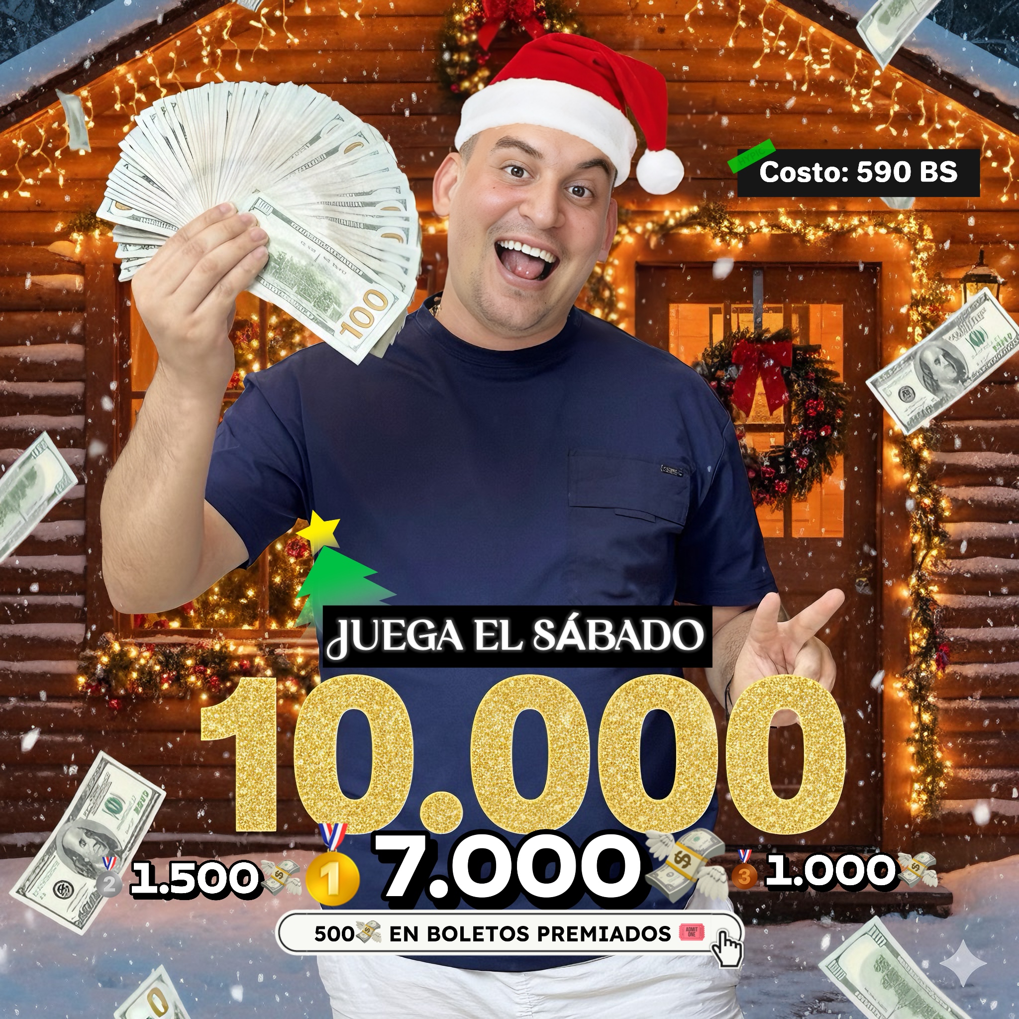 10 Mil Bendiciones 9.0: 🥇7.000$ en transferencia🥈1.500$ en transferencia 🥉1.000$ en transferencia y 💸 500$  en boletos premiados🎟️